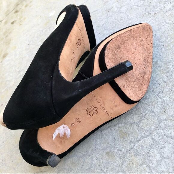 Loeffler Randall Aline black beige Demi platform pumps heels nubuck suede 6.5 - Picture 6 of 7